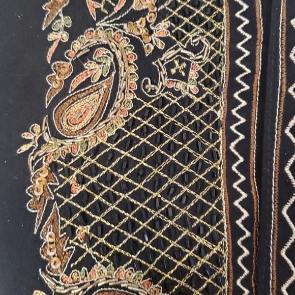 Black Tunic with Gold Embroidery Mandarin Collar Sherwani Kaftan Size 10 - Picture 3 of 10